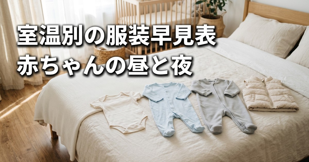 【室温別】赤ちゃんの服装早見表——18〜28℃の昼と夜。冬の寝るとき・外出・停電時の注意も